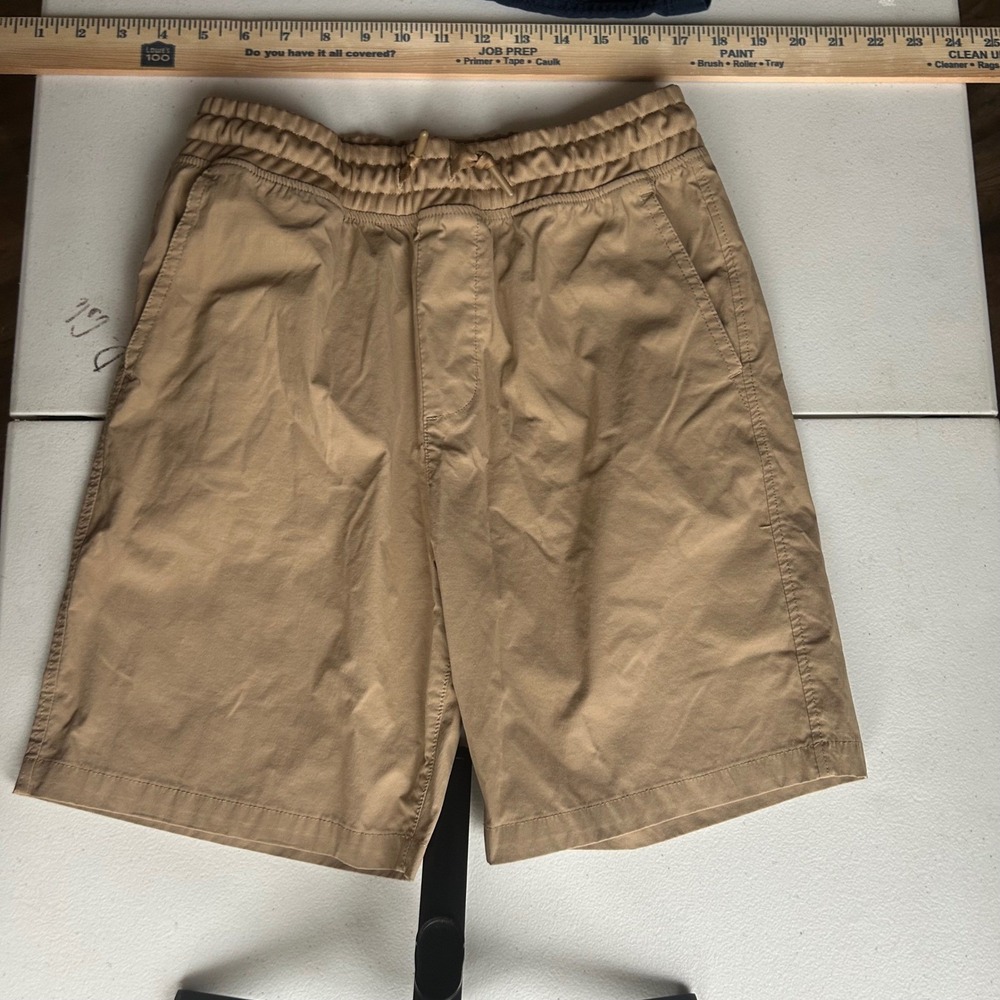 Lot 4 Pairs Boys Pull On Shorts Medium Navy Grey Khaki Tan Elastic Waist Cotton - Picture 9 of 11